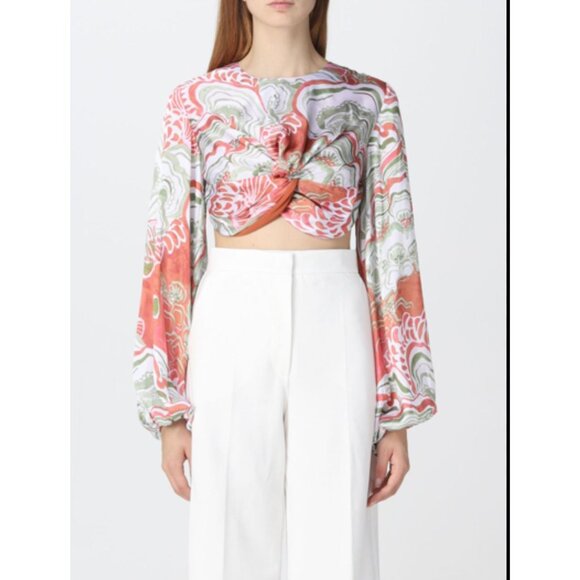 Andrea Iyamah Behati Crop Top Coral Green Balloon‎ Sleeves - Picture 10 of 12